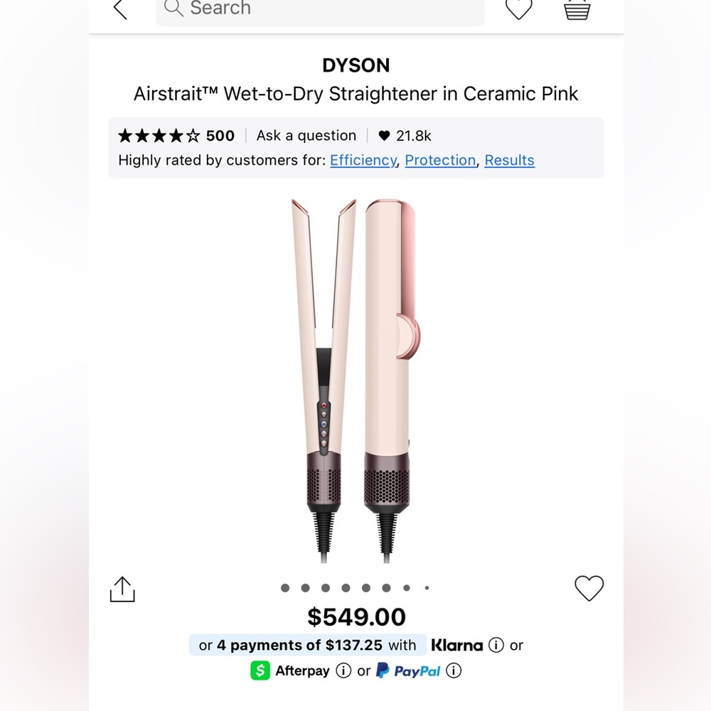Dyson Airstrait Wet-to-Dry Straightener Flat Iron in Ceramic Pink